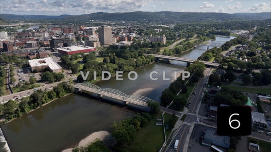CLIP 6 - Binghamton, NY aerial flight crossing Susquehanna River towards downtown