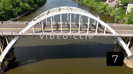 CLIP 7 - Selma, AL close up of Edmund Pettus Bridge as cars cross then rising up over Alabama River