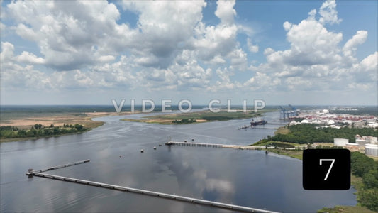 CLIP 7 - Wilmington, NC landscape approaching Port of Wilmington under blue sky with clouds