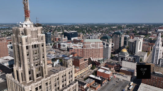 CLIP 7 - Buffalo, NY aerial downtown looking towards gold dome on Buffalo Savings Bank