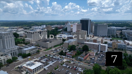 CLIP 7 - Jackson, MS wide aerial turn towards downtown office buildings