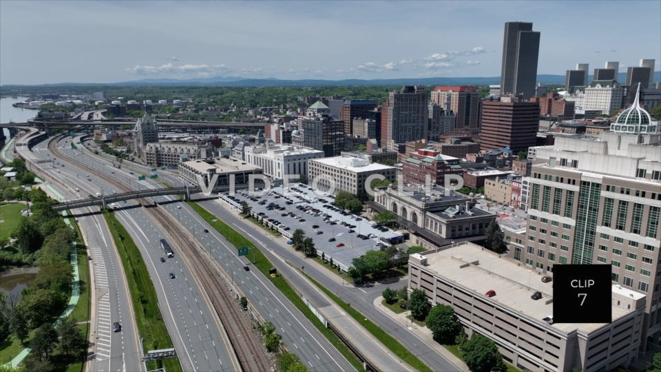 CLIP 7 - Albany, NY Vol. 1 - rising and spinning over highway beside Hudson River