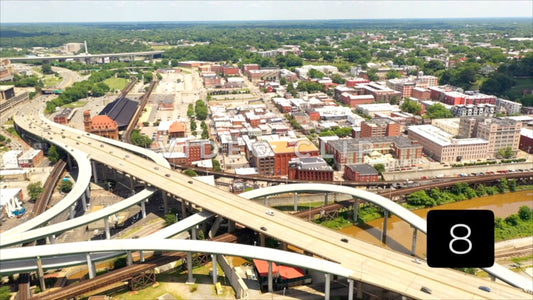 CLIP 8 - Richmond, VA Vol. 1 - aerial view of interstate 95 as traffic passes through the city