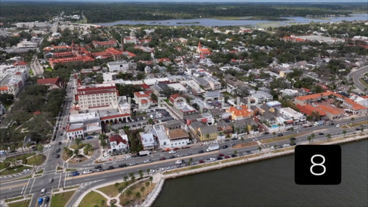 CLIP 8 - St Augustine, Florida flying over downtown from inlet