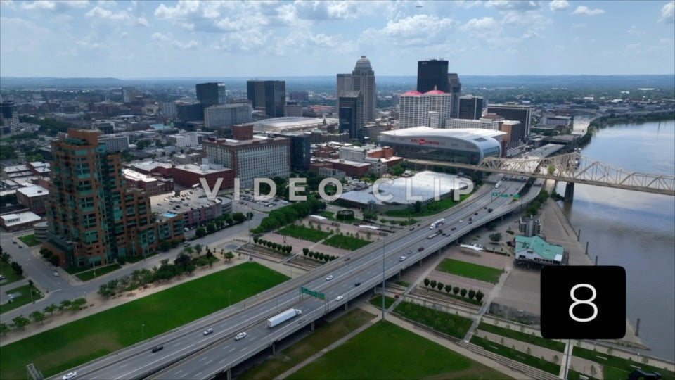 CLIP 8 - Louisville, KY slow flight over highway towards downtown skyline