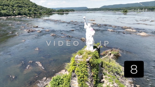 CLIP 8 - Harrisburg, PA close up of Statue of Liberty in middle of Susquehanna River