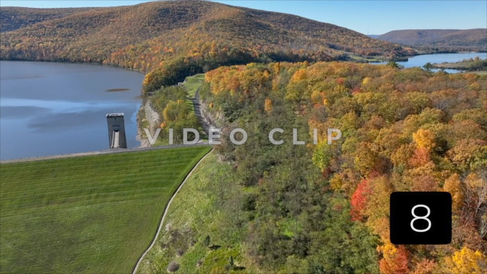 CLIP 8 - Tioga-Hammond Lakes, PA flying over earthen dam to reservoir
