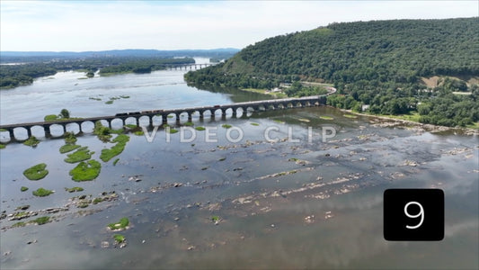 CLIP 9 - Harrisburg, PA train crossing bridge with arches on Susquehanna River
