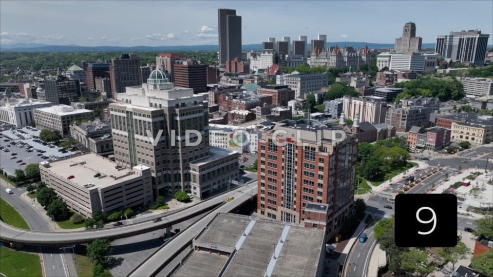 CLIP 9 - Albany, NY Vol. 1 - Traffic on highway below then slow turn towards downtown