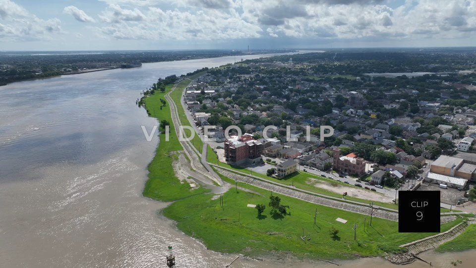 CLIP 9 - New Orleans, LA Flood wall between Mississippi river and neighborhood