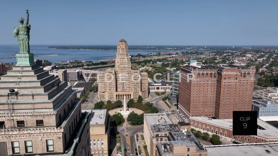 CLIP 9 - Buffalo, NY downtown view of City Hall architecture with McKinley obelisk