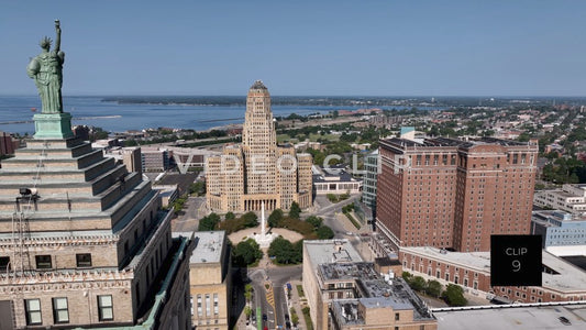 CLIP 9 - Buffalo, NY downtown view of City Hall architecture with McKinley obelisk