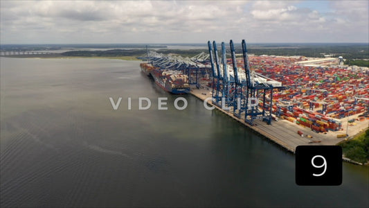 CLIP 9 - Charleston, SC Port of Charleston with ships docked loading and unloading containers