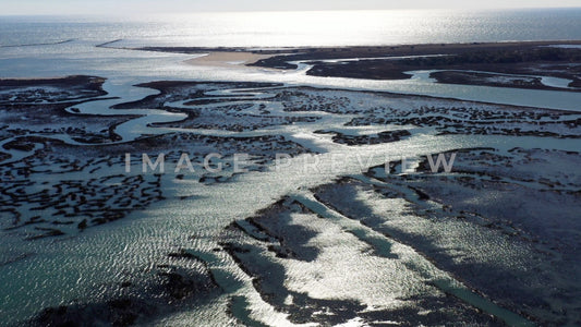 4k Still Frame - Murrells Inlet, SC morning sunlight on peaceful salt water tidal marsh