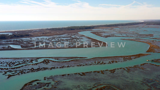 4k Still Frame - Murrells Inlet, SC natural salt water tidal marsh and beach