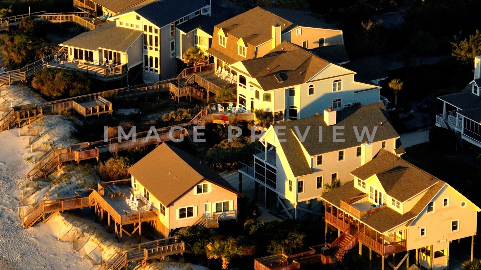 4k Still Frame - Pawleys Island, SC warm morning sunlight on vacation beach houses