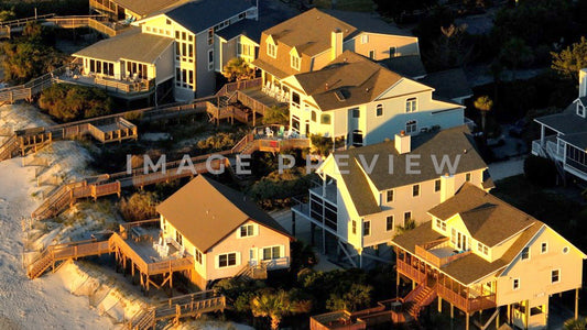 4k Still Frame - Pawleys Island, SC warm morning sunlight on vacation beach houses