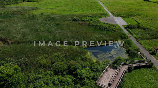 4k Still Frame - Braddock Bay, NY observation deck on preserved wetlands