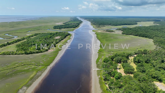 4k Still Frame - McClellanville, SC Intracoastal Waterway past homes and tidal marsh
