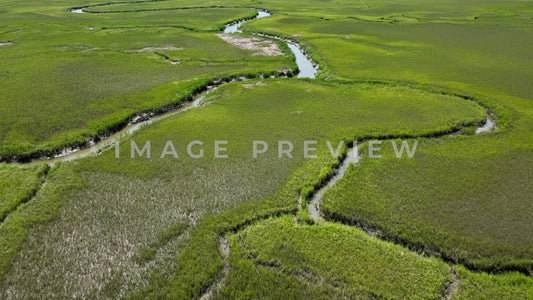 4k Still Frame - McClellanville, SC aerial looking down on salt water tidal marsh