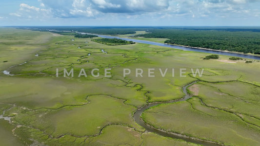 4k Still Frame - McClellanville, SC aerial of natural salt water tidal marsh beside Intracoastal Waterway