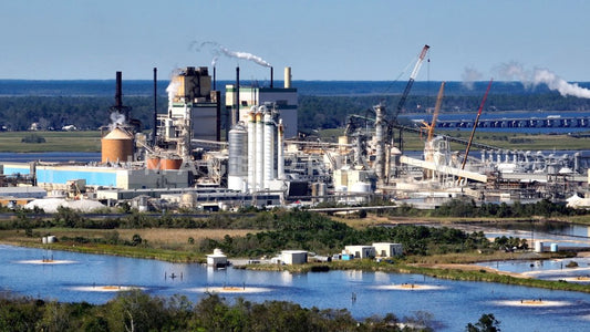 Brunswick, GA Georgia Pacific Pulp & Paper mill with water treatment pond in foreground