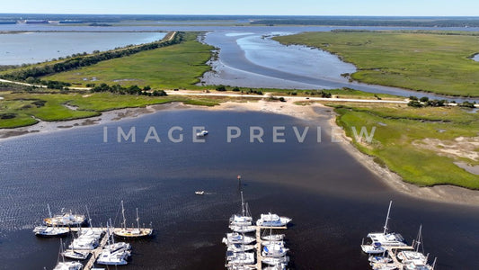 Brunswick, GA tidal marshland next to marina with boats