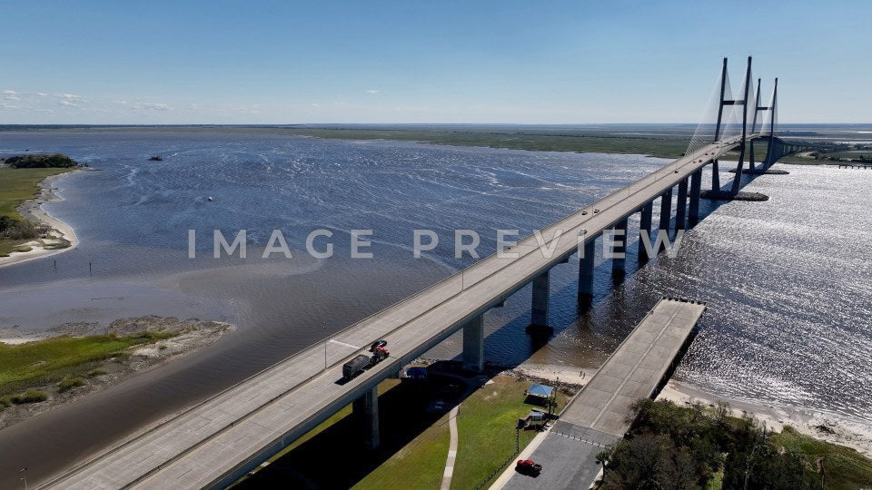 Brunswick, GA traffic crossing Sidney Lanier Bridge over Brunswick river