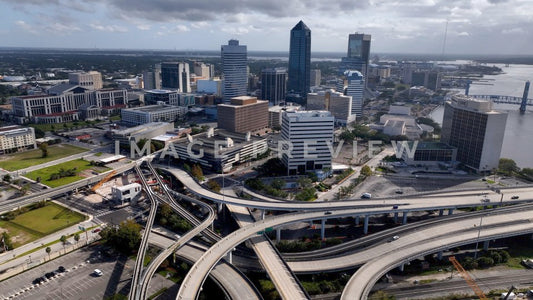 4k Still Frame - Jacksonville, FL city skyline downtown in mid-morning sunlight
