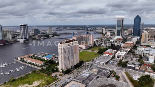 4k Still Frame - Jacksonville, FL aerial of downtown city skyline looking East to West