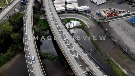 4k Still Frame - Jacksonville, FL car driving on overpass over flood after extreme rainfall