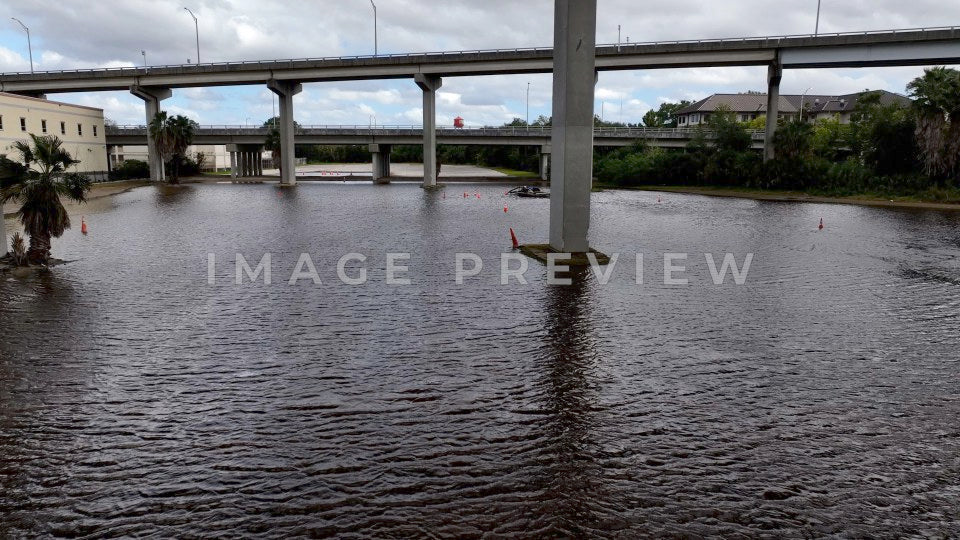 4k Still Frame - Jacksonville, FL creek overflows and causes flooding downtown after extreme rainfall