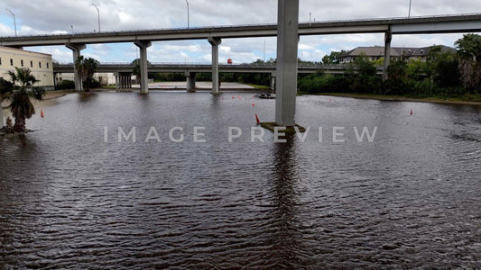 4k Still Frame - Jacksonville, FL creek overflows and causes flooding downtown after extreme rainfall