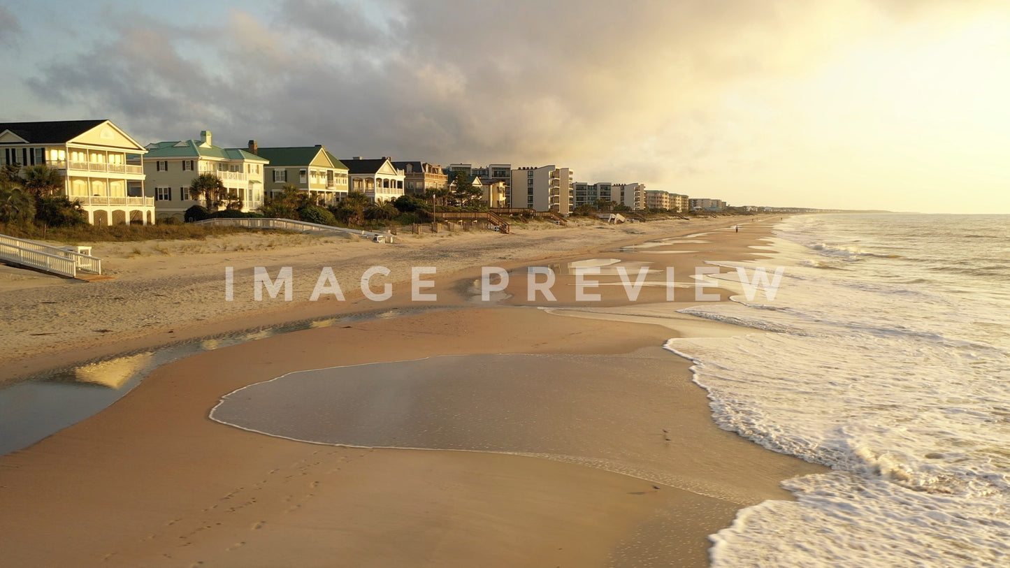 stock photo sunrise with beach houses south carolina coastline