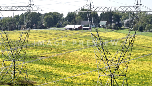 stock photo electric power towners and farmland