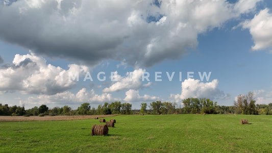 stock photo hay bales in green field