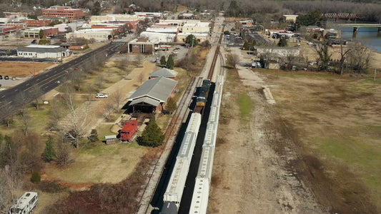 Video - West Point, Georgia - Slow train passing through a small American town