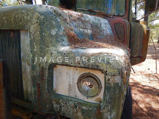 Photo - Close up of headlight from old dump truck