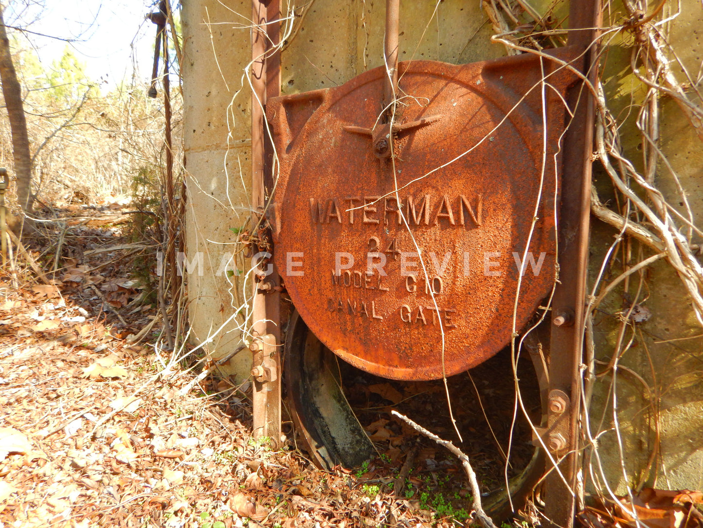 Photo - Old drainage pipe rusting beside lake