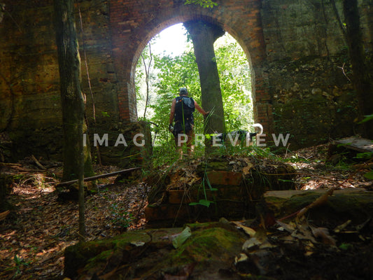 Photo - Hiker with dog explore old Grist Mill ruin