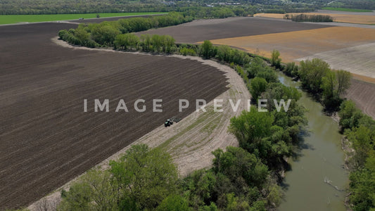 4k Still Frame - Beautiful landscape of farmland with winding river