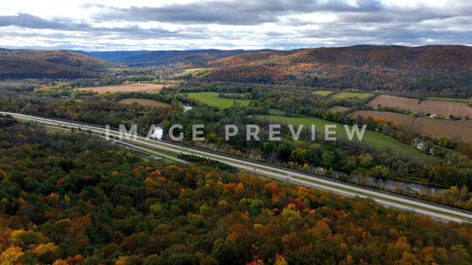 4k Still Frame - Interstate highway in mountain landscape during Fall season