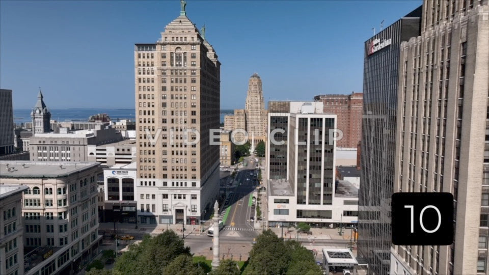 CLIP 10 - Buffalo, NY aerail downtown architecture rising up and pulling away