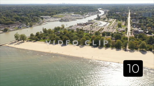 CLIP 10 - Rochester, NY Vol. 5 - Aerial view of Port of Rochester by Ontario Beach Park on Genesee river