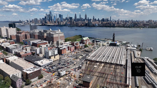 CLIP 10 - New York, NY Hoboken Station in New Jersey with NY skyline on horizon