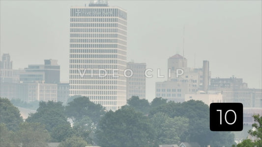 CLIP 10 - Rochester, NY Vol. 8 - 7x zoom of buildings in Canadian wildfire smoke downtown