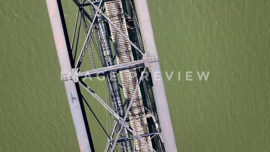 4k Still Frame - Charleston, WV looking down on train bridge over Kanawha river