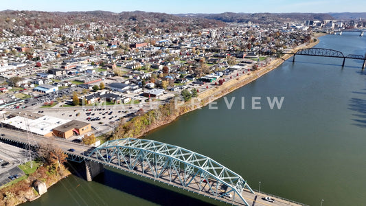 4k Still Frame - Charleston, WV neighborhood homes and business beside Kanawha river