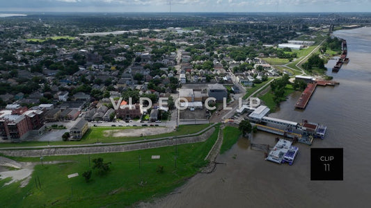 CLIP 11 - New Orleans, LA Flood wall protecting homes from storm surge on Mississippi River