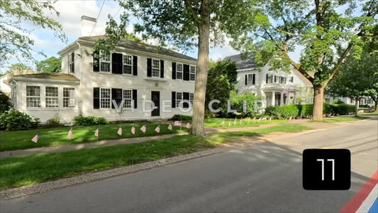 CLIP 11 - Boston, MA street view of residential homes with American Flag celebrating Memorial Day Holiday